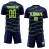 Custom Navy Neon Green-White Diagonal Pinstripes Lines Sports Sublimation Soccer Uniform Jersey