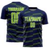 Custom Navy Neon Green-White Diagonal Pinstripes Lines Sports Sublimation Soccer Uniform Jersey