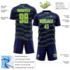 Custom Navy Neon Green-White Diagonal Pinstripes Lines Sports Sublimation Soccer Uniform Jersey