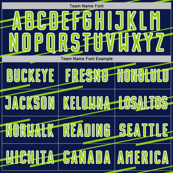 Custom Navy Neon Green-White Diagonal Pinstripes Lines Sports Sublimation Soccer Uniform Jersey