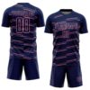 Custom Navy Medium Pink Diagonal Pinstripes Lines Sports Sublimation Soccer Uniform Jersey