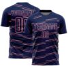 Custom Navy Medium Pink Diagonal Pinstripes Lines Sports Sublimation Soccer Uniform Jersey