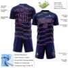 Custom Navy Medium Pink Diagonal Pinstripes Lines Sports Sublimation Soccer Uniform Jersey