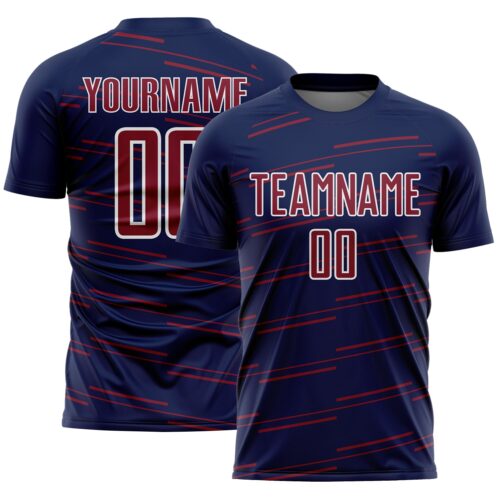 Soccer7002 Custom Navy Crimson-White Diagonal Pinstripes Lines Sports Sublimation Soccer Uniform Jersey