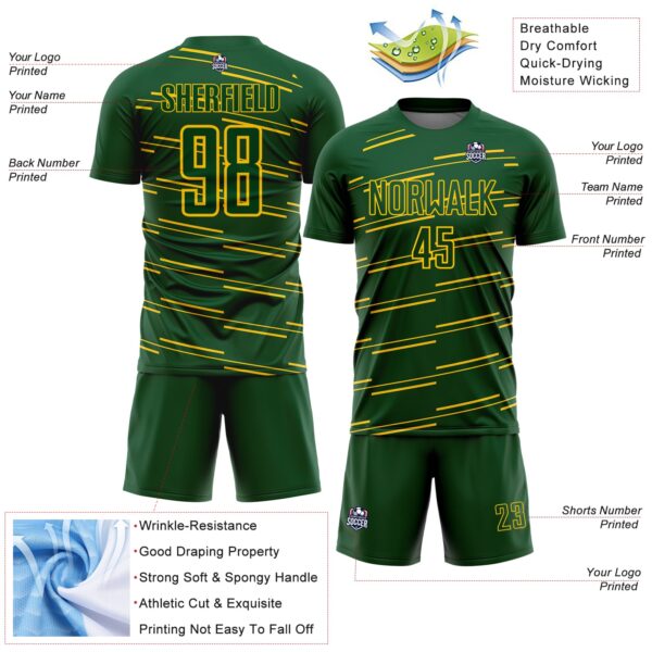 Custom Green Yellow Diagonal Pinstripes Lines Sports Sublimation Soccer Uniform Jersey