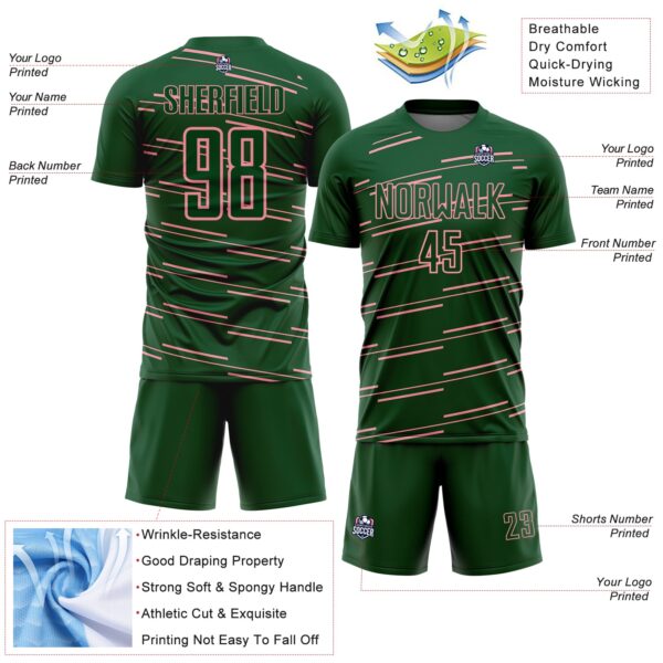 Custom Green Medium Pink Diagonal Pinstripes Lines Sports Sublimation Soccer Uniform Jersey