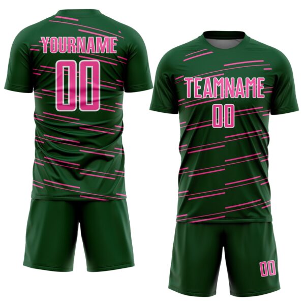 Custom Green Pink-White Diagonal Pinstripes Lines Sports Sublimation Soccer Uniform Jersey