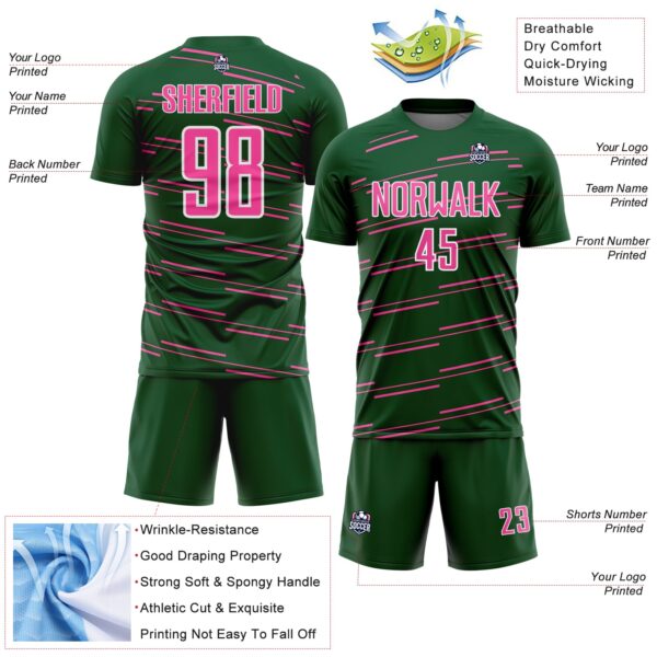 Custom Green Pink-White Diagonal Pinstripes Lines Sports Sublimation Soccer Uniform Jersey