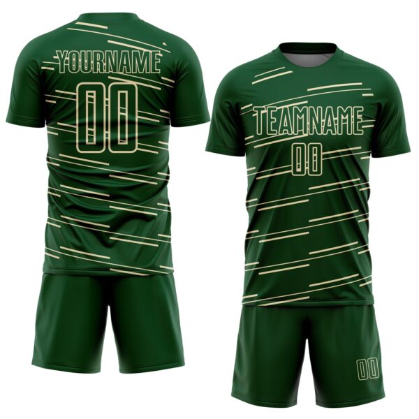 Custom Green Cream Diagonal Pinstripes Lines Sports Sublimation Soccer Uniform Jersey