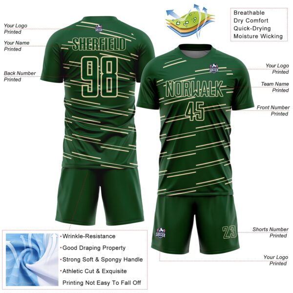 Custom Green Cream Diagonal Pinstripes Lines Sports Sublimation Soccer Uniform Jersey