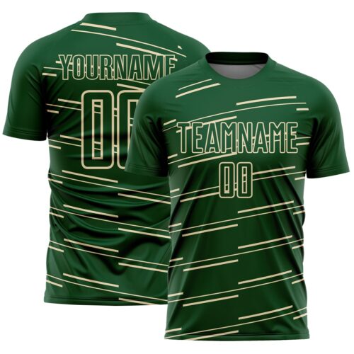Soccer7006 Custom Green Cream Diagonal Pinstripes Lines Sports Sublimation Soccer Uniform Jersey