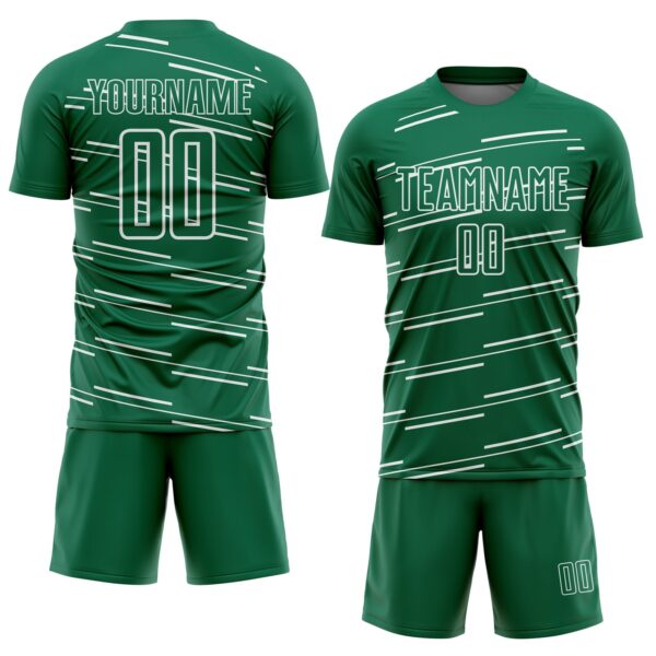 Custom Kelly Green White Diagonal Pinstripes Lines Sports Sublimation Soccer Uniform Jersey