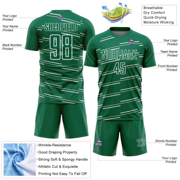 Custom Kelly Green White Diagonal Pinstripes Lines Sports Sublimation Soccer Uniform Jersey