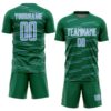 Custom Kelly Green Light Blue-White Diagonal Pinstripes Lines Sports Sublimation Soccer Uniform Jersey