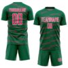 Custom Kelly Green Neon Pink-White Diagonal Pinstripes Lines Sports Sublimation Soccer Uniform Jersey