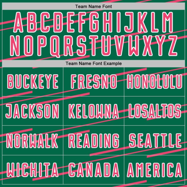 Custom Kelly Green Neon Pink-White Diagonal Pinstripes Lines Sports Sublimation Soccer Uniform Jersey