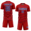 Custom Red Royal-White Diagonal Pinstripes Lines Sports Sublimation Soccer Uniform Jersey