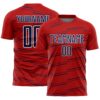 Custom Red Navy-White Diagonal Pinstripes Lines Sports Sublimation Soccer Uniform Jersey