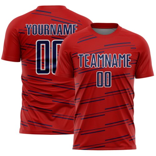 Soccer7012 Custom Red Navy-White Diagonal Pinstripes Lines Sports Sublimation Soccer Uniform Jersey