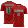 Custom Red Kelly Green-White Diagonal Pinstripes Lines Sports Sublimation Soccer Uniform Jersey