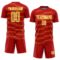 Custom Red Gold-White Diagonal Pinstripes Lines Sports Sublimation Soccer Uniform Jersey