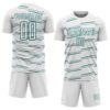 Custom White Teal Diagonal Pinstripes Lines Sports Sublimation Soccer Uniform Jersey