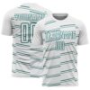 Custom White Teal Diagonal Pinstripes Lines Sports Sublimation Soccer Uniform Jersey