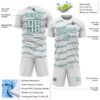 Custom White Teal Diagonal Pinstripes Lines Sports Sublimation Soccer Uniform Jersey