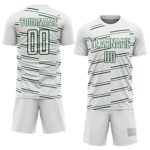 Custom White Green Diagonal Pinstripes Lines Sports Sublimation Soccer Uniform Jersey