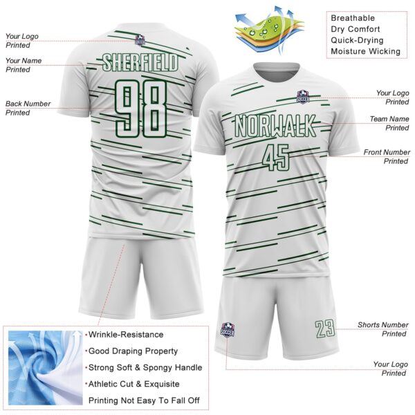Custom White Green Diagonal Pinstripes Lines Sports Sublimation Soccer Uniform Jersey