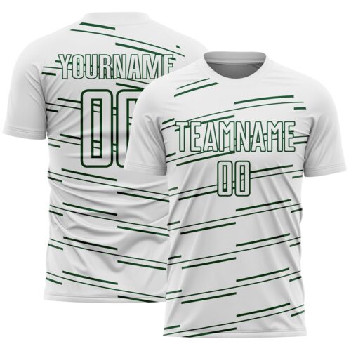 Soccer7017 Custom White Green Diagonal Pinstripes Lines Sports Sublimation Soccer Uniform Jersey