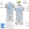 Custom White Powder Blue Diagonal Pinstripes Lines Sports Sublimation Soccer Uniform Jersey