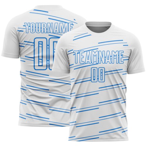 Soccer7018 Custom White Powder Blue Diagonal Pinstripes Lines Sports Sublimation Soccer Uniform Jersey