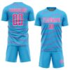 Custom Sky Blue Pink-White Diagonal Pinstripes Lines Sports Sublimation Soccer Uniform Jersey