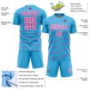 Custom Sky Blue Pink-White Diagonal Pinstripes Lines Sports Sublimation Soccer Uniform Jersey