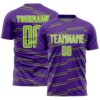 Custom Purple Neon Green-White Diagonal Pinstripes Lines Sports Sublimation Soccer Uniform Jersey
