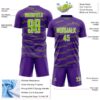 Custom Purple Neon Green-White Diagonal Pinstripes Lines Sports Sublimation Soccer Uniform Jersey