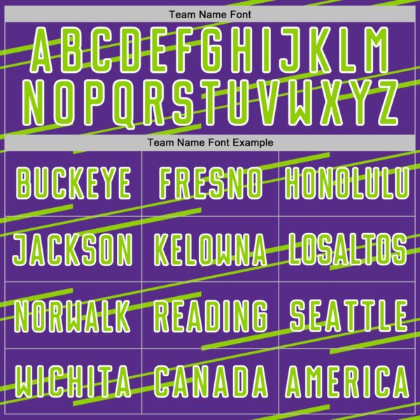 Custom Purple Neon Green-White Diagonal Pinstripes Lines Sports Sublimation Soccer Uniform Jersey