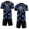 Custom Black White-Blue Geometric Camo Fragment Sports Sublimation Soccer Uniform Jersey
