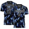 Custom Black White-Blue Geometric Camo Fragment Sports Sublimation Soccer Uniform Jersey
