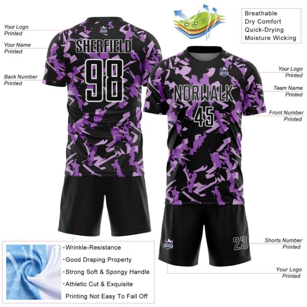 Custom Black White-Purple Geometric Camo Fragment Sports Sublimation Soccer Uniform Jersey