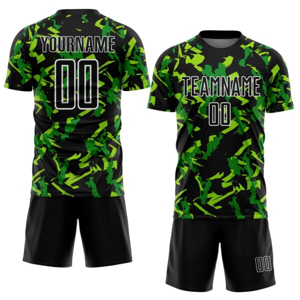 Custom Black White-Green Geometric Camo Fragment Sports Sublimation Soccer Uniform Jersey