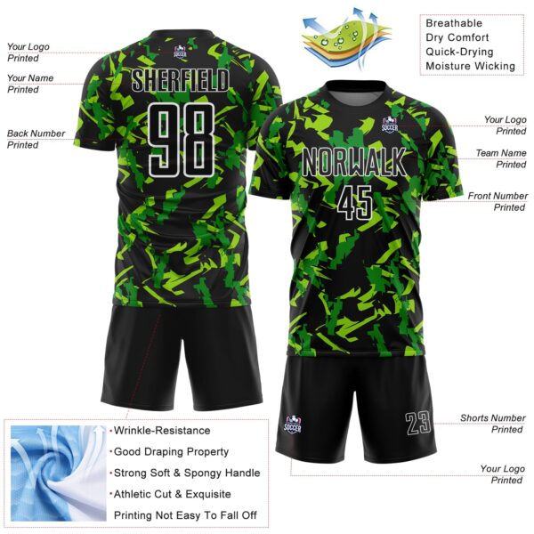 Custom Black White-Green Geometric Camo Fragment Sports Sublimation Soccer Uniform Jersey