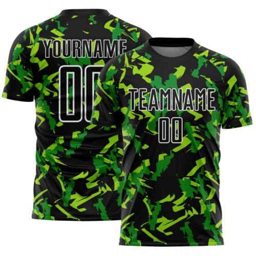 Custom Black White-Green Geometric Camo Fragment Sports Sublimation Soccer Uniform Jersey