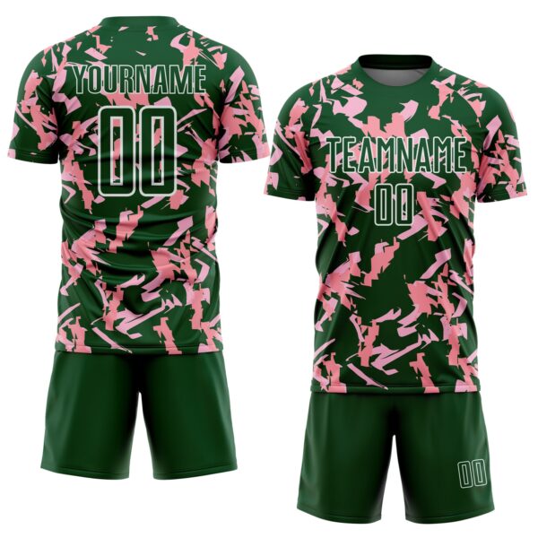 Custom Green White-Pink Geometric Camo Fragment Sports Sublimation Soccer Uniform Jersey