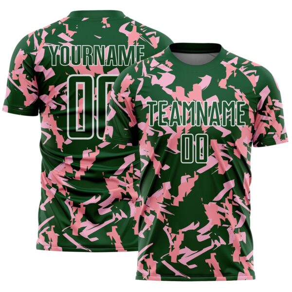 Custom Green White-Pink Geometric Camo Fragment Sports Sublimation Soccer Uniform Jersey