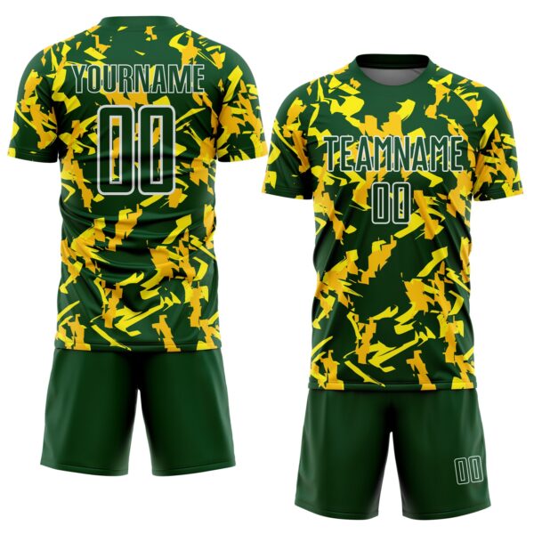 Custom Green White-Yellow Geometric Camo Fragment Sports Sublimation Soccer Uniform Jersey