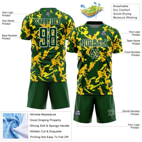 Custom Green White-Yellow Geometric Camo Fragment Sports Sublimation Soccer Uniform Jersey