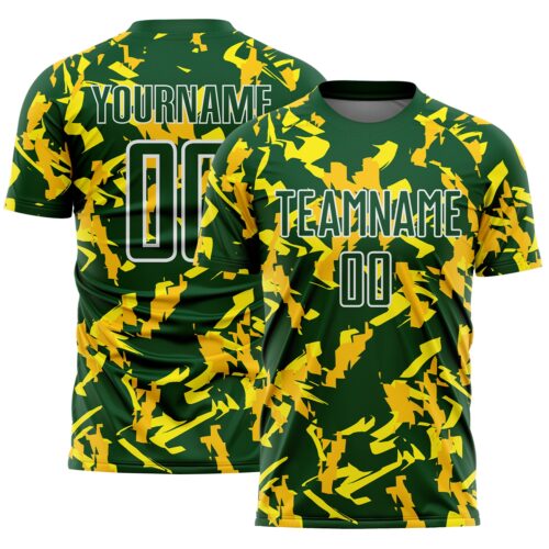 Custom Green White-Yellow Geometric Camo Fragment Sports Sublimation Soccer Uniform Jersey