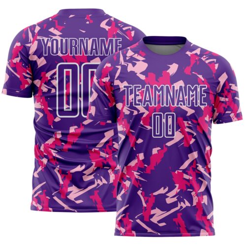 Custom Purple White-Pink Geometric Camo Fragment Sports Sublimation Soccer Uniform Jersey